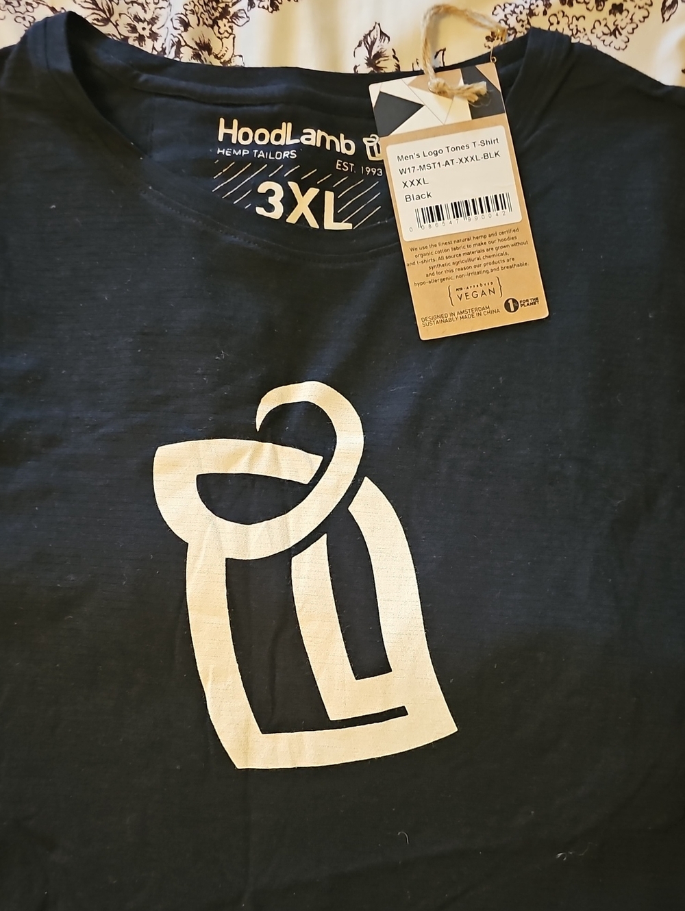 HoodLamb Men's Black Graphic Tee with Cream Logo - 3XL